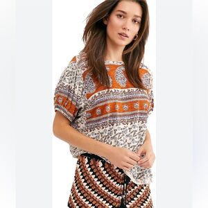 Free People NWT Paisley puff sleeve Top
